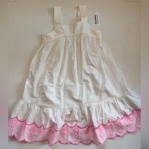 Girls White Dress with Pink Pineapple Embroidered Trim (Old Navy)